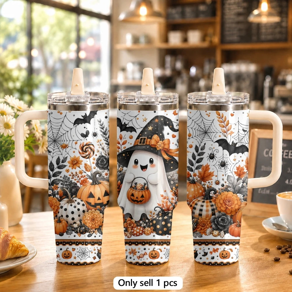 40oz Spooky Halloween Insulated Tumbler with Handle & Straw