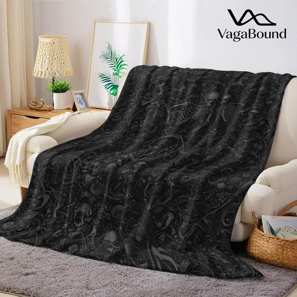 Gothic Black Skull & Bones Throw Blanket – Soft Spooky Floral Blanket