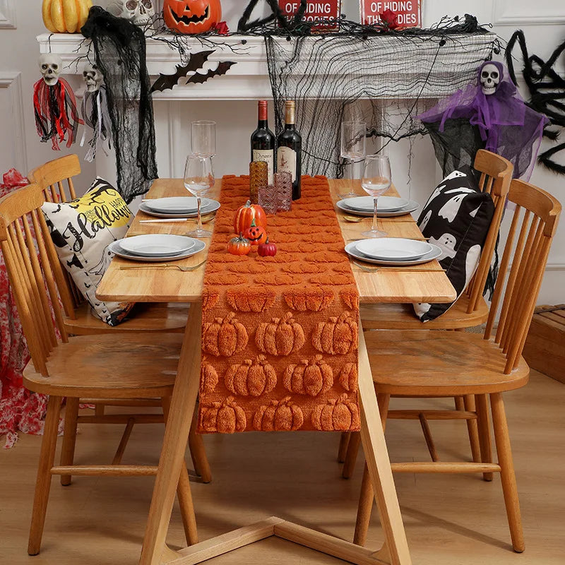 Pumpkin & Ghost Chenille Table Runner | Fall & Halloween Decor