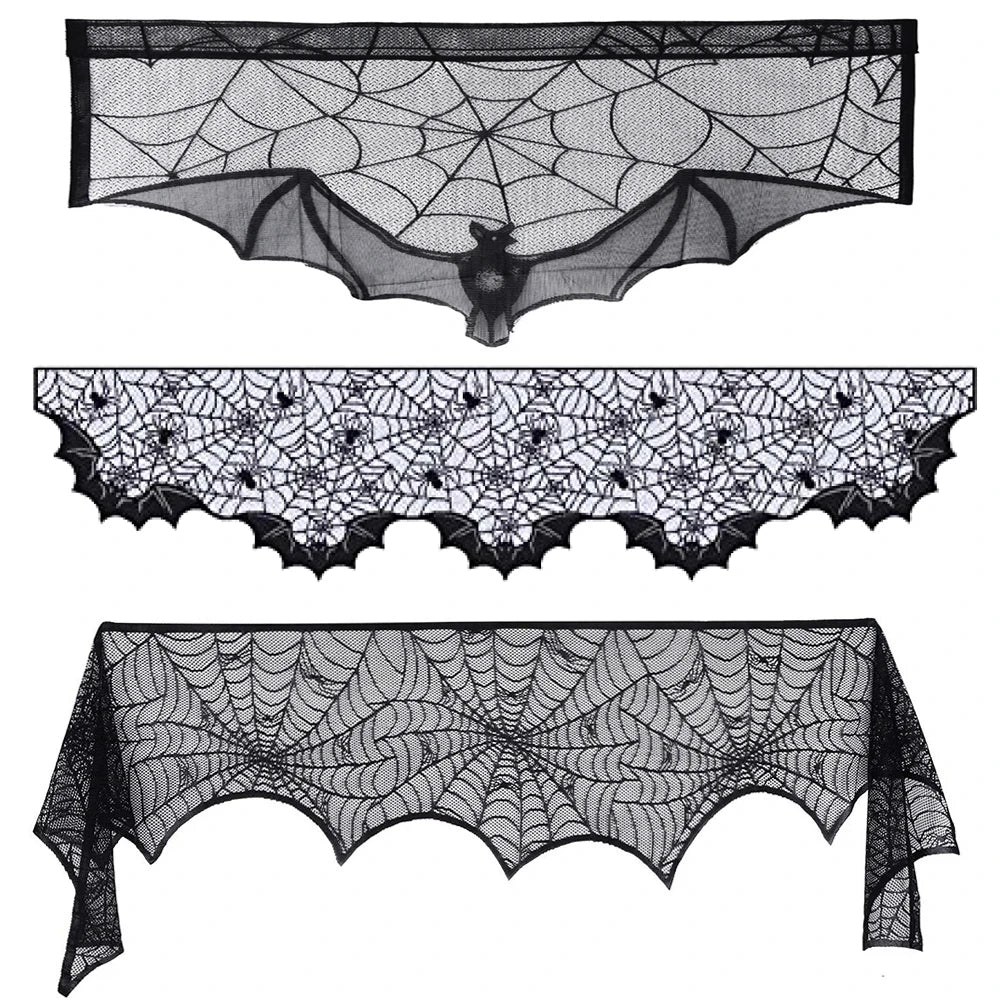 Halloween Spider Web Mantel Cover | Gothic Fireplace Decor