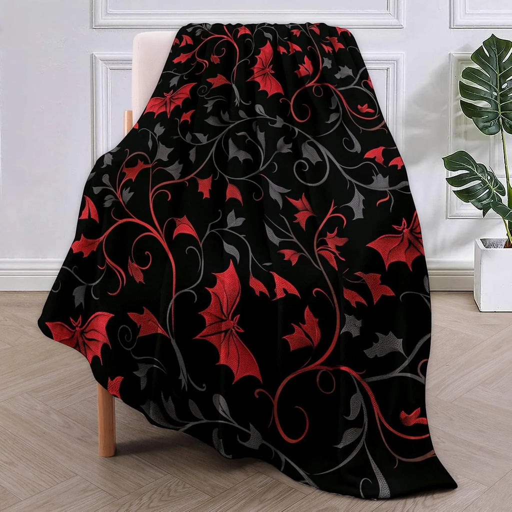 Gothic Bat Throw Blanket | Black & Red Halloween Decor