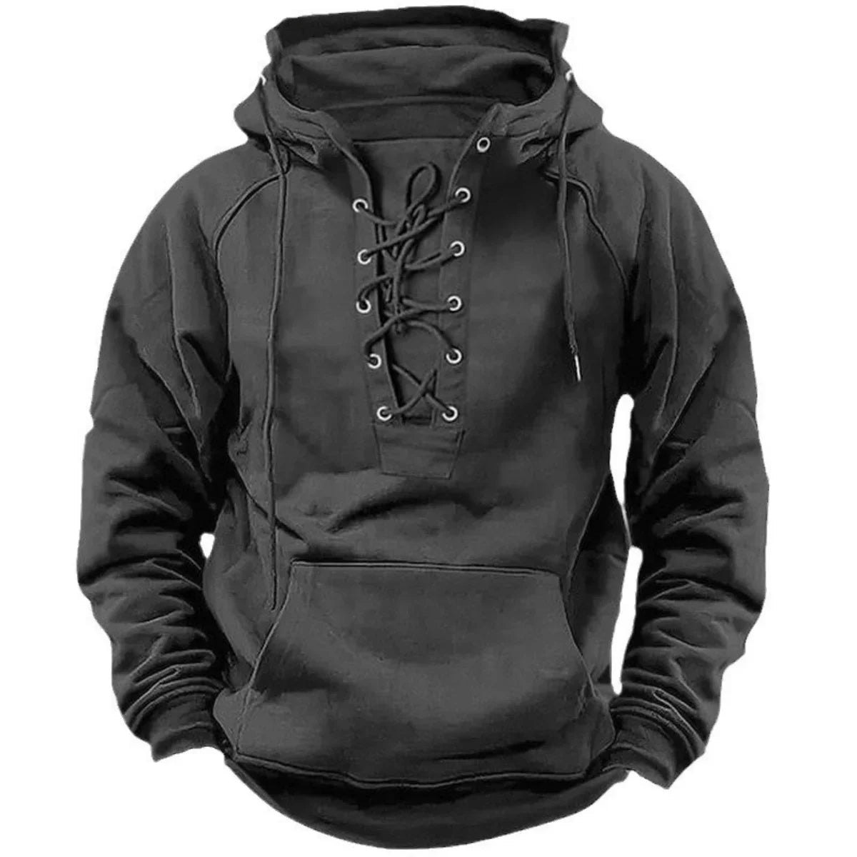 Vintage Lace-Up Pullover Hoodie