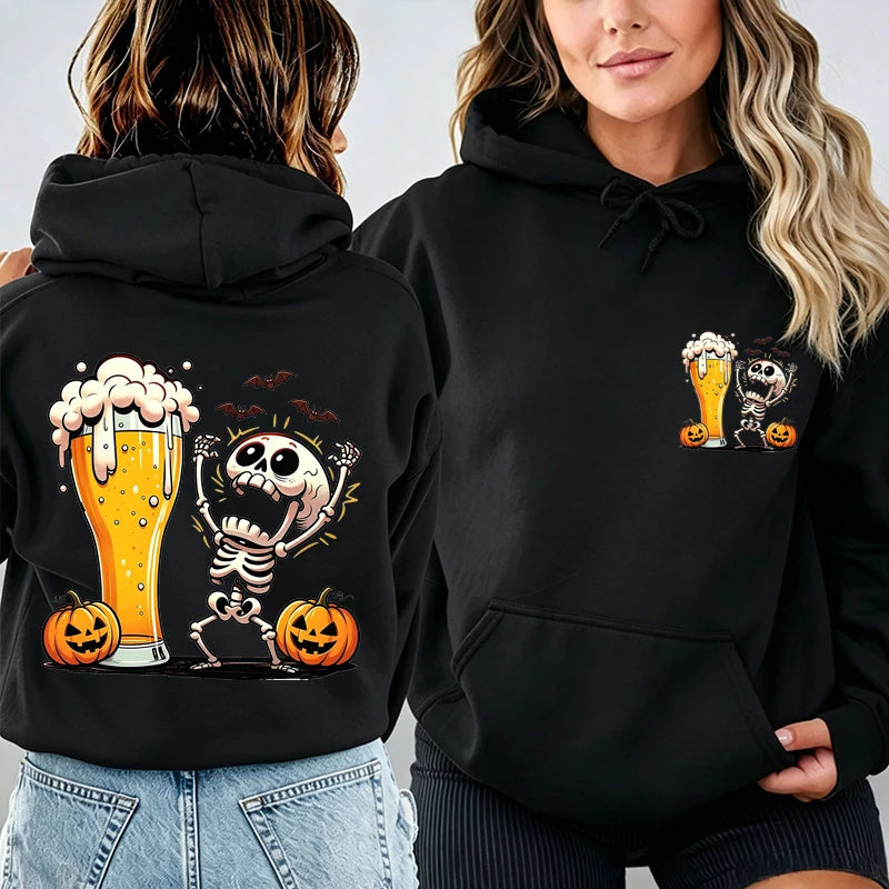 Skeleton Beer Halloween Hoodie – Spooky Graphic Pullover