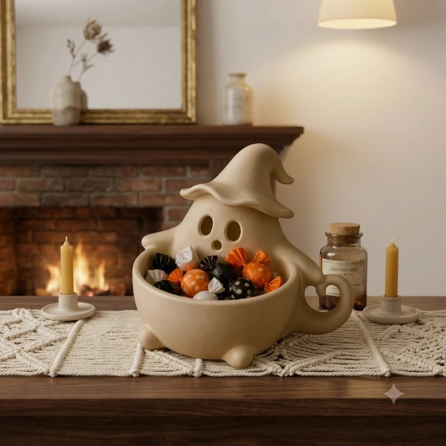 Witch Hat Ghost Halloween Candy Bowl – Spooky Snack & Treat Dish