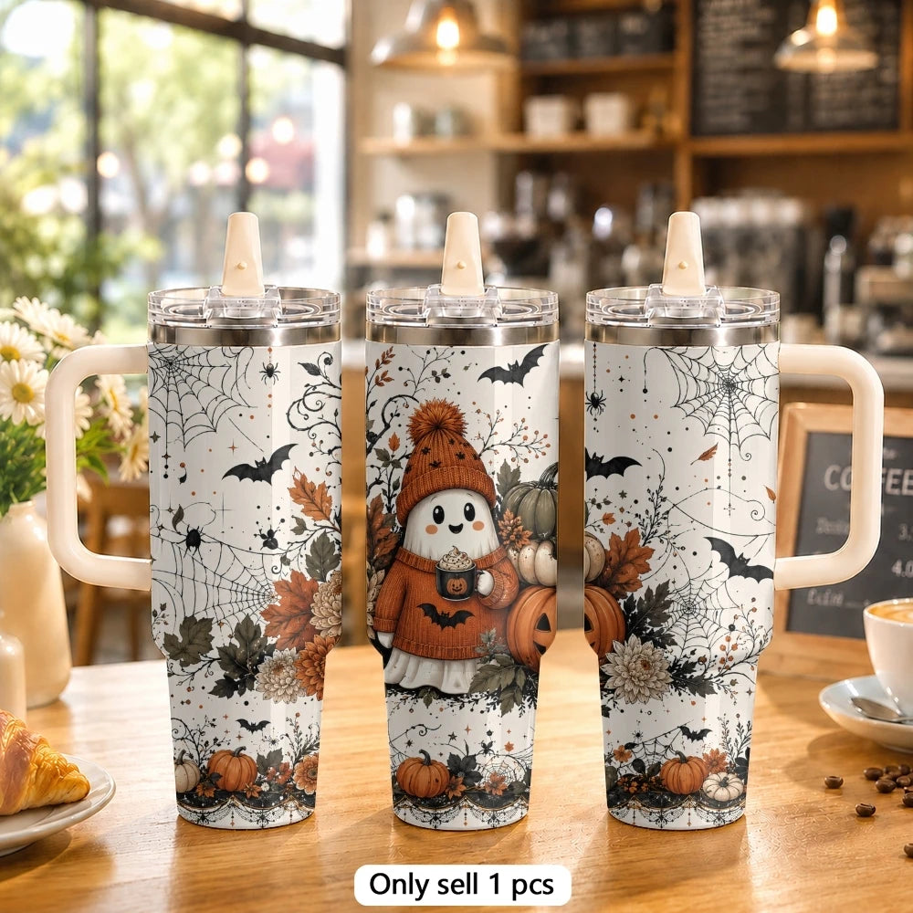 40oz Spooky Halloween Insulated Tumbler with Handle & Straw