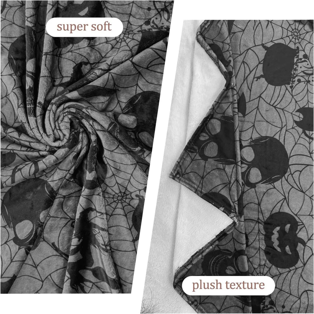 Gothic Halloween Throw Blanket | Skulls, Bats & Pumpkin Decor
