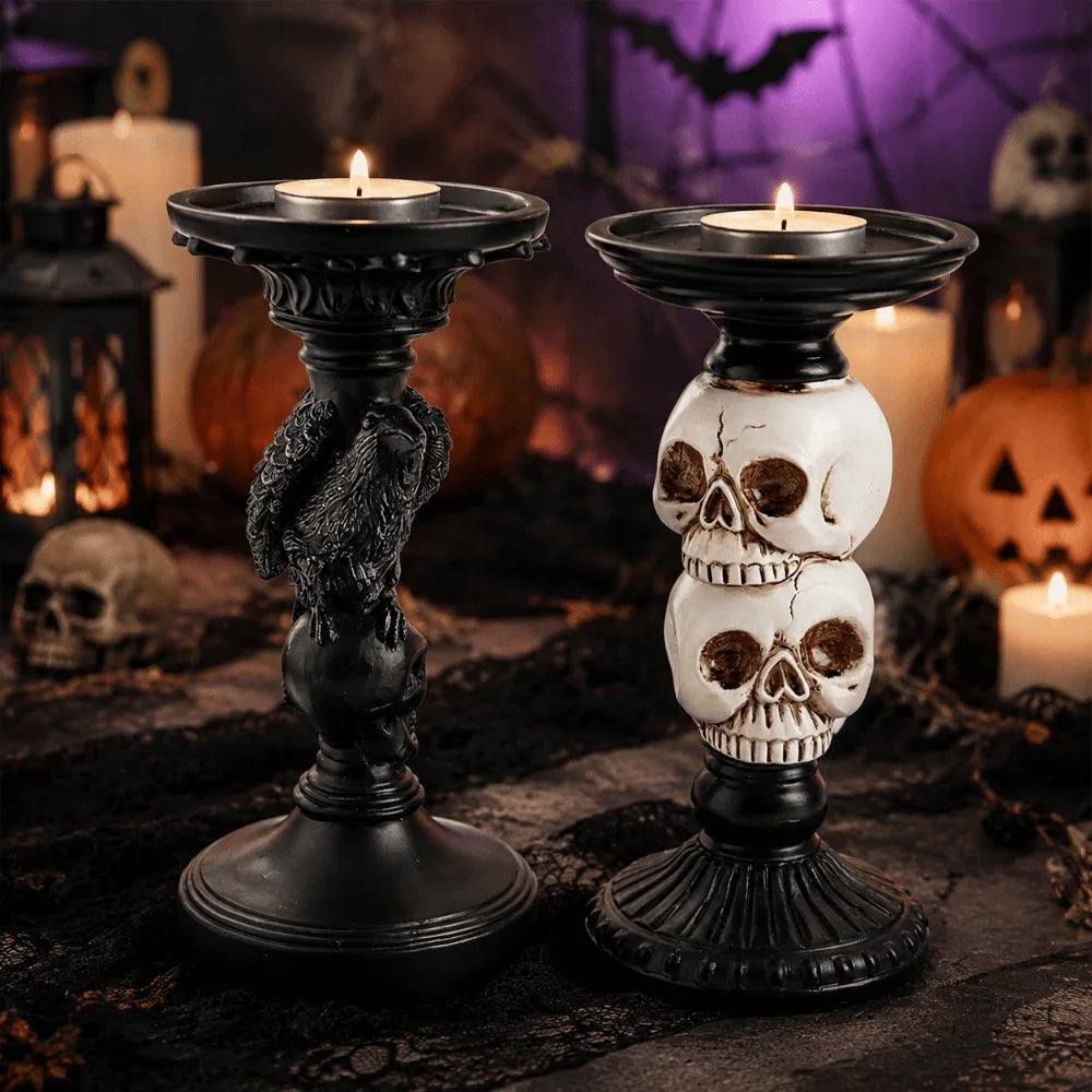 Gothic Skull & Raven Candle Holder | Dark Decor