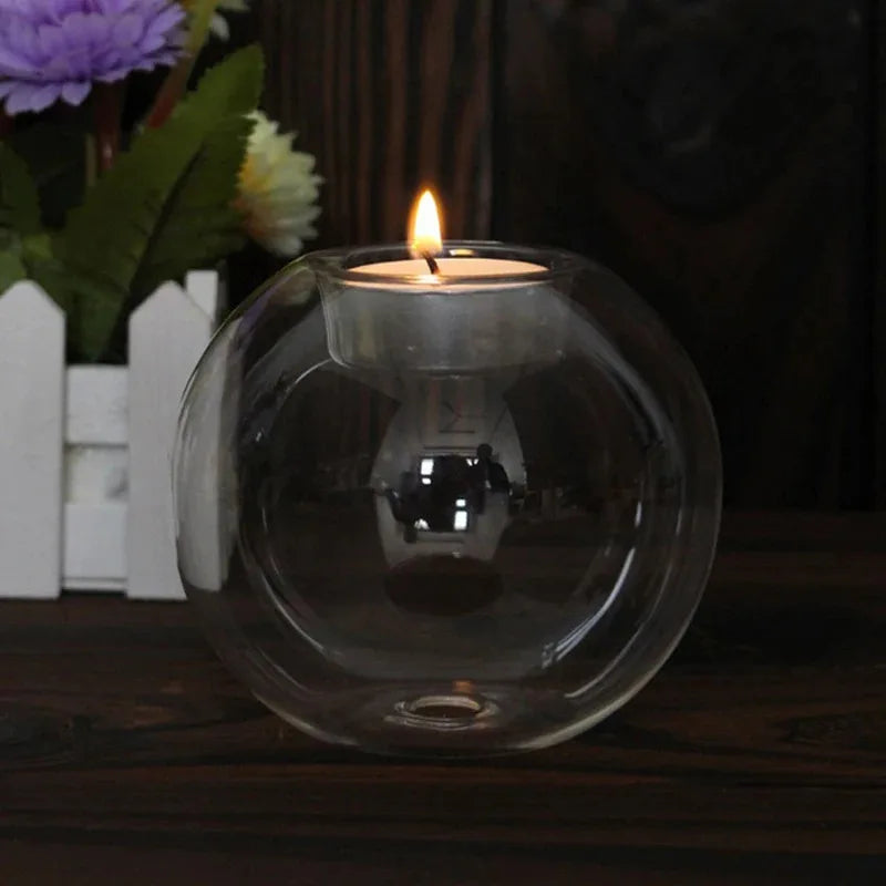 Floating Glass Tealight Holder | Round Candle Vase