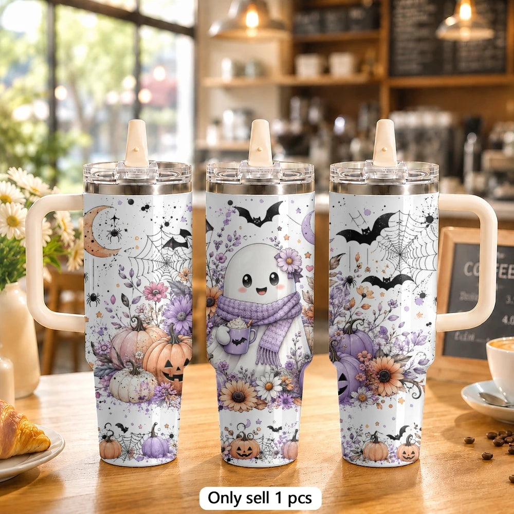 40oz Spooky Halloween Insulated Tumbler with Handle & Straw