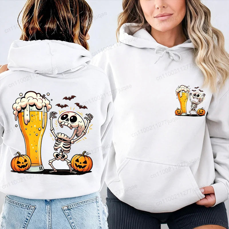 Skeleton Beer Halloween Hoodie – Spooky Graphic Pullover