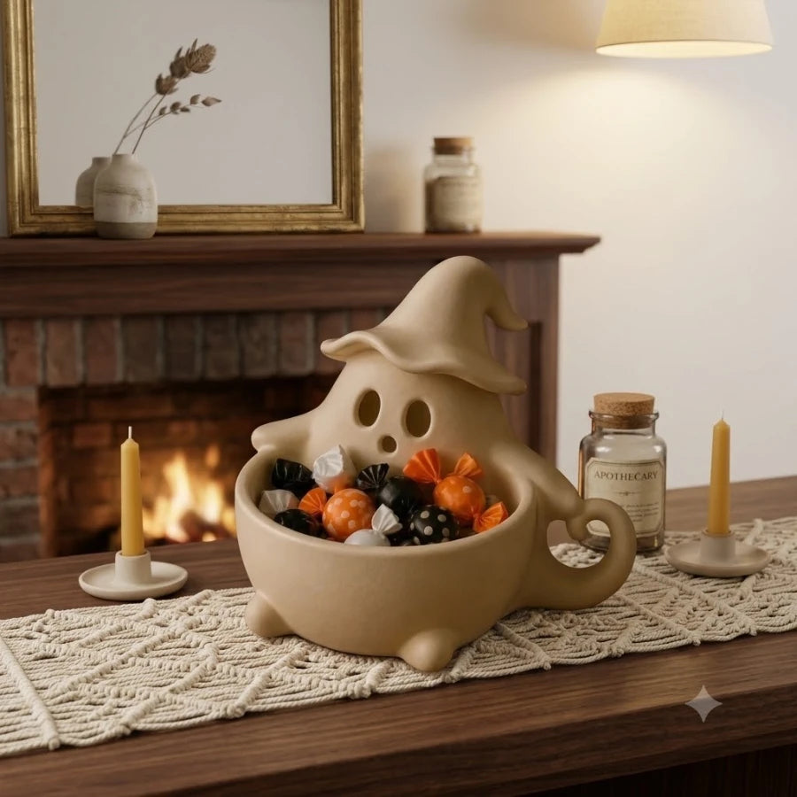 Witch Hat Ghost Halloween Candy Bowl – Spooky Snack & Treat Dish
