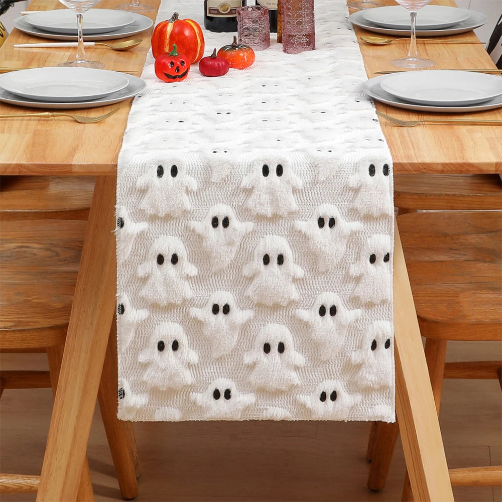 Ghost Halloween Table Runner | White Textured Spooky Decor
