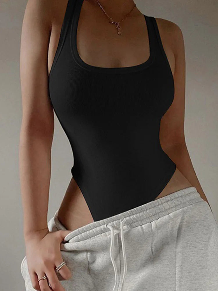 Women's Sleeveless Scoop Neck Bodysuit – High Stretch Slim Fit Tank Top
