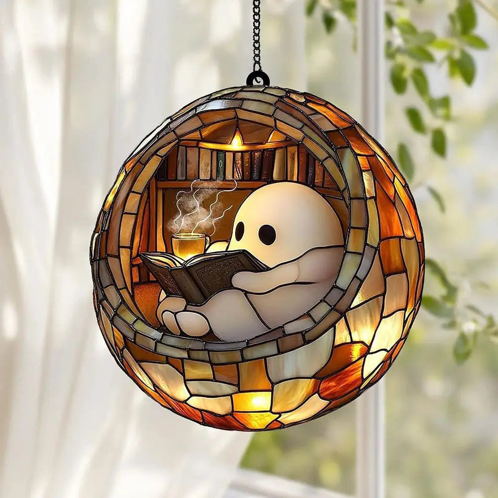 Stained Glass Ghost Hanging Ornament | Halloween Suncatcher Decor