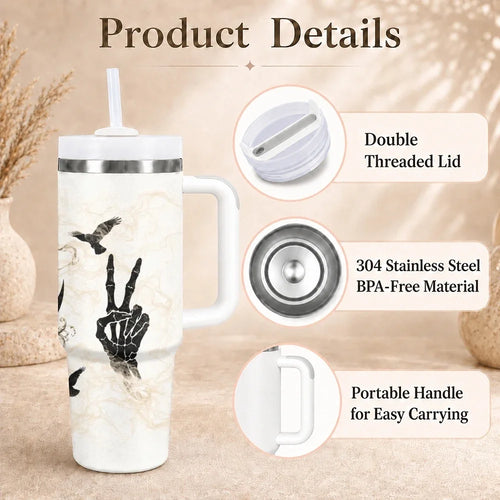 40oz Gothic Skull & Raven Insulated Tumbler with Handle