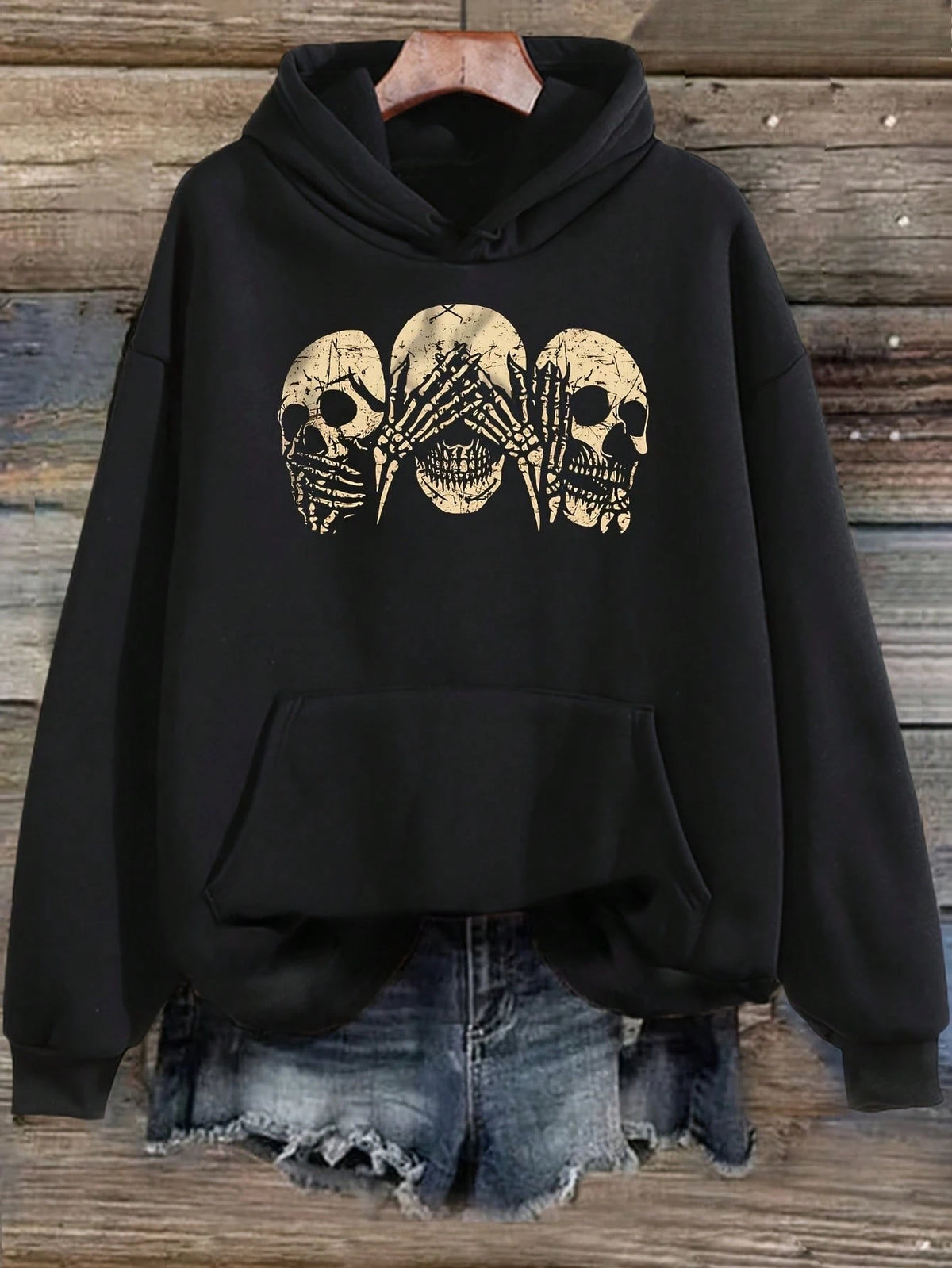 Vintage Triple Skull Gothic Hoodie