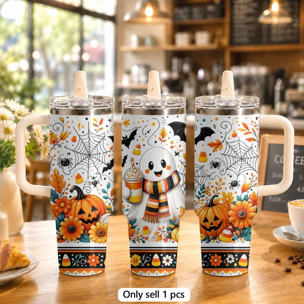40oz Spooky Halloween Insulated Tumbler with Handle & Straw