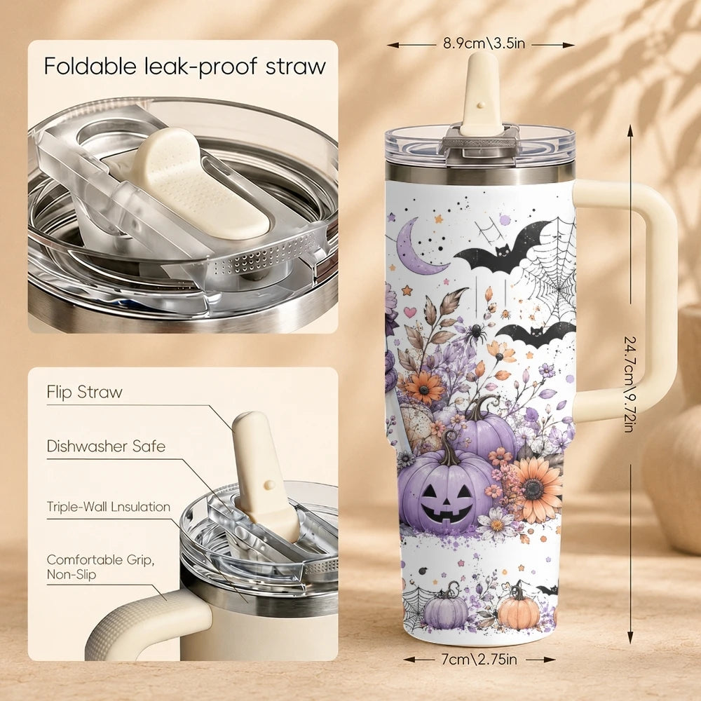 40oz Spooky Halloween Insulated Tumbler with Handle & Straw