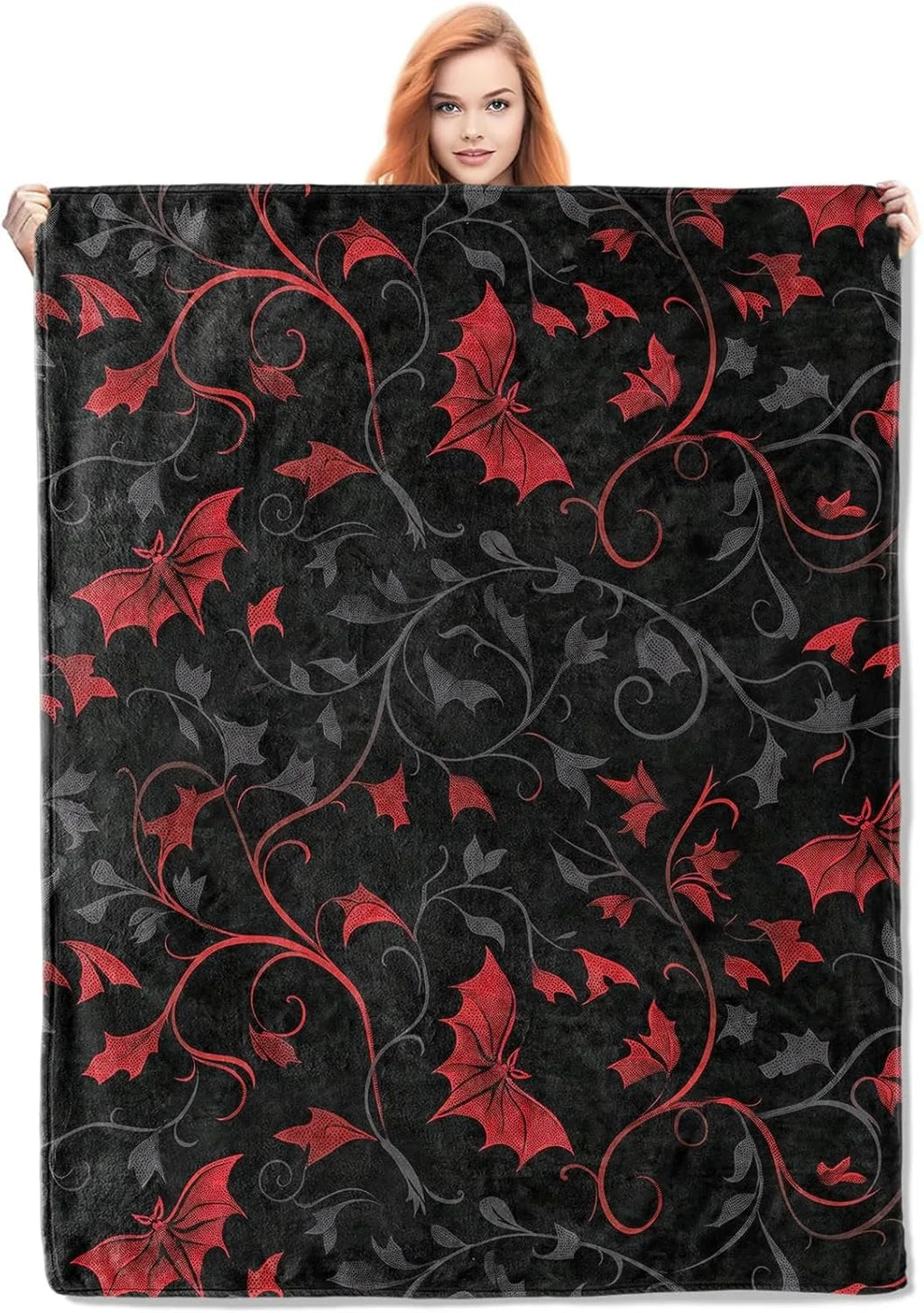 Gothic Bat Throw Blanket | Black & Red Halloween Decor