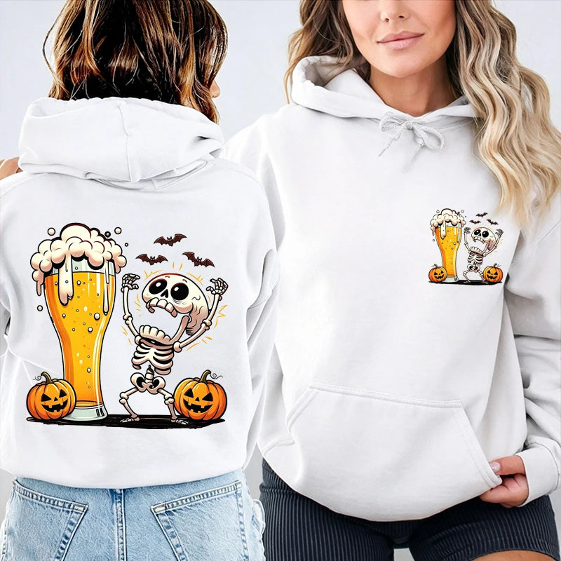 Skeleton Beer Halloween Hoodie – Spooky Graphic Pullover
