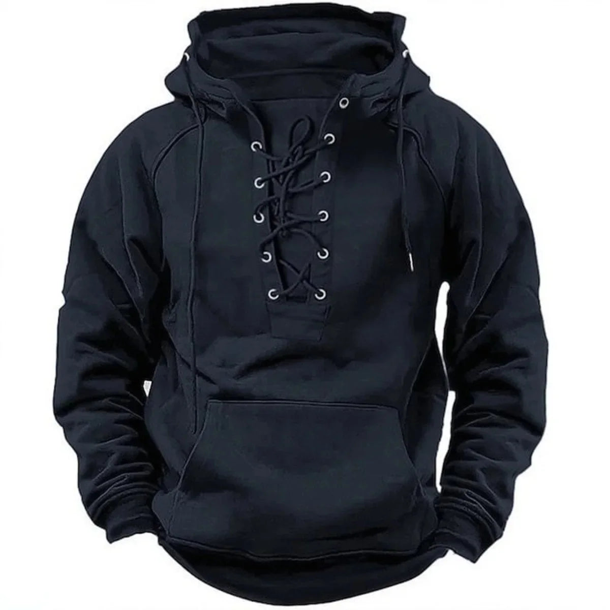 Vintage Lace-Up Pullover Hoodie