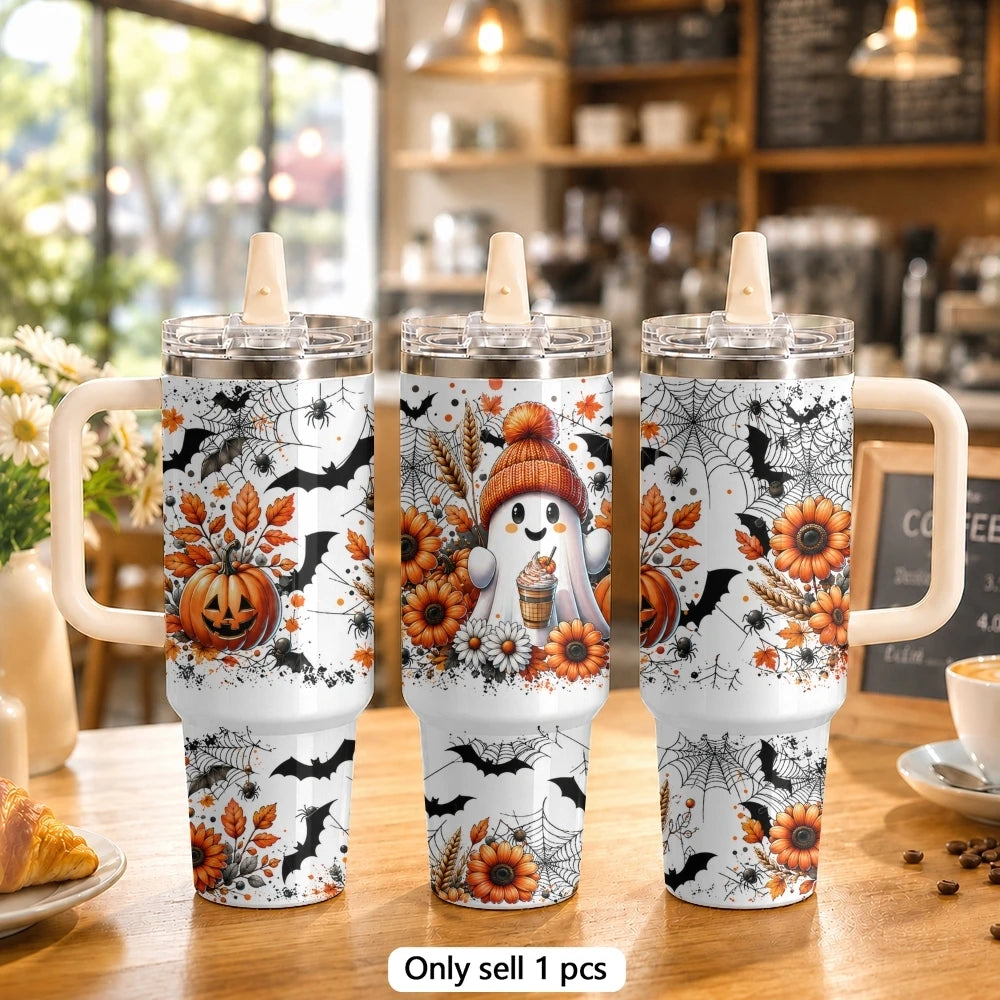 40oz Spooky Halloween Insulated Tumbler with Handle & Straw
