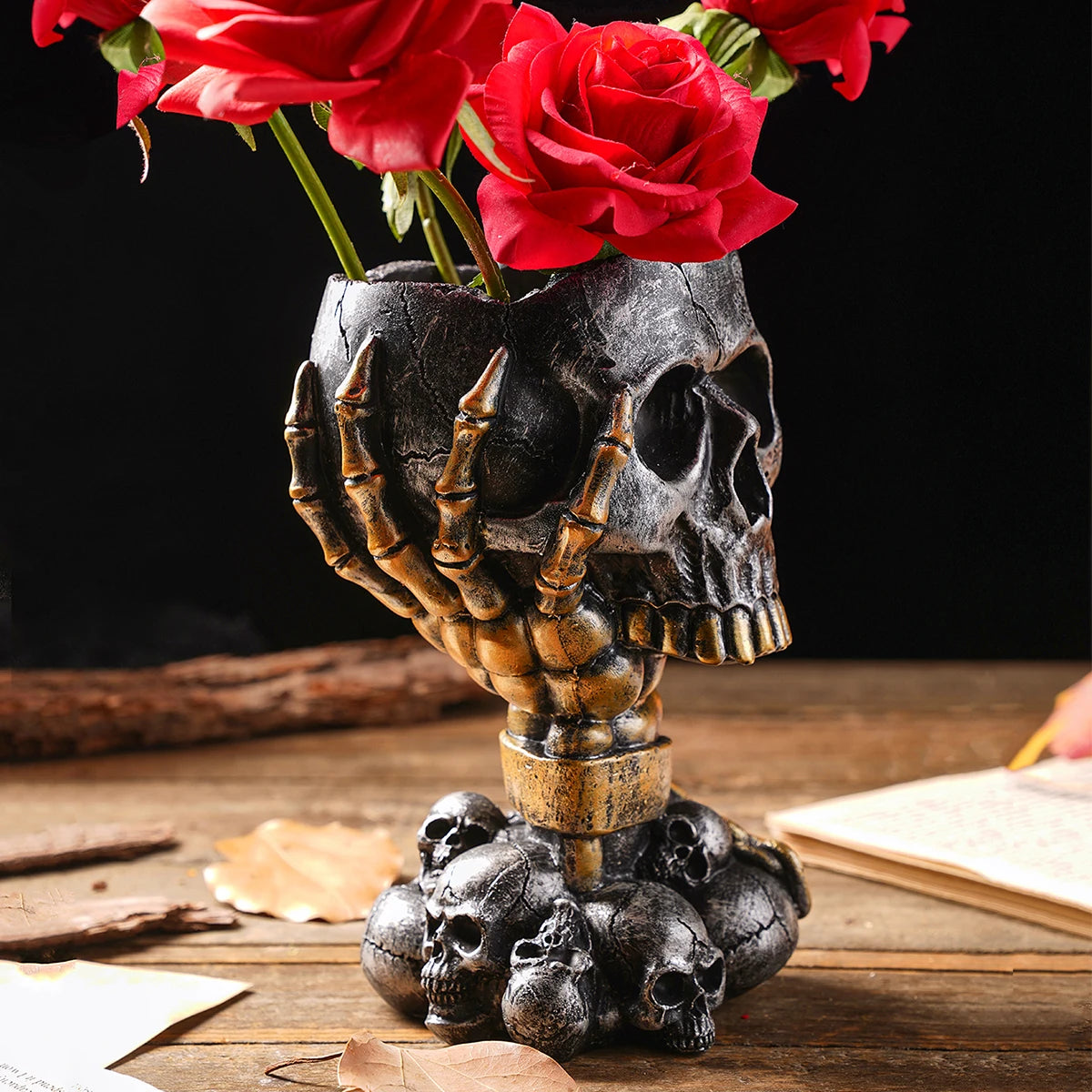 Skeleton Hand Skull Vase | Gothic Halloween Decor