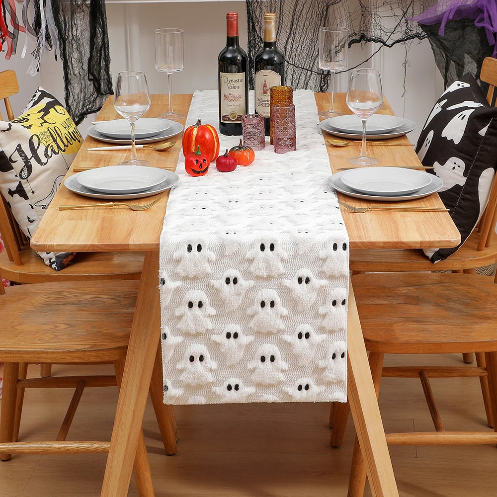Ghost Halloween Table Runner | White Textured Spooky Decor
