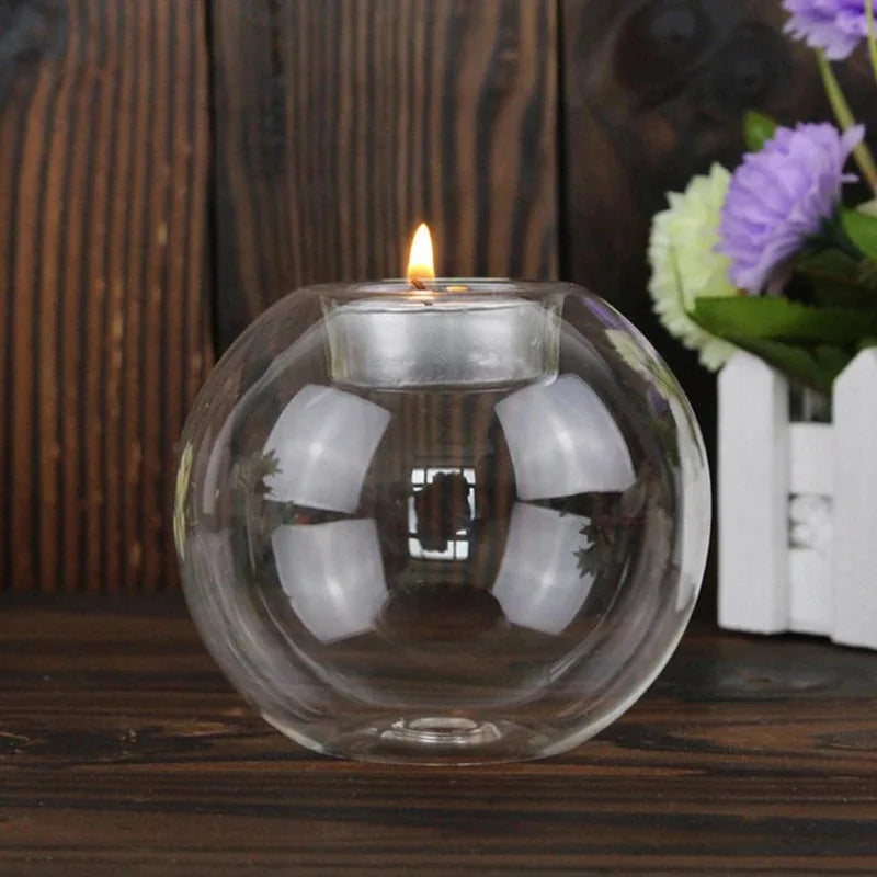 Floating Glass Tealight Holder | Round Candle Vase