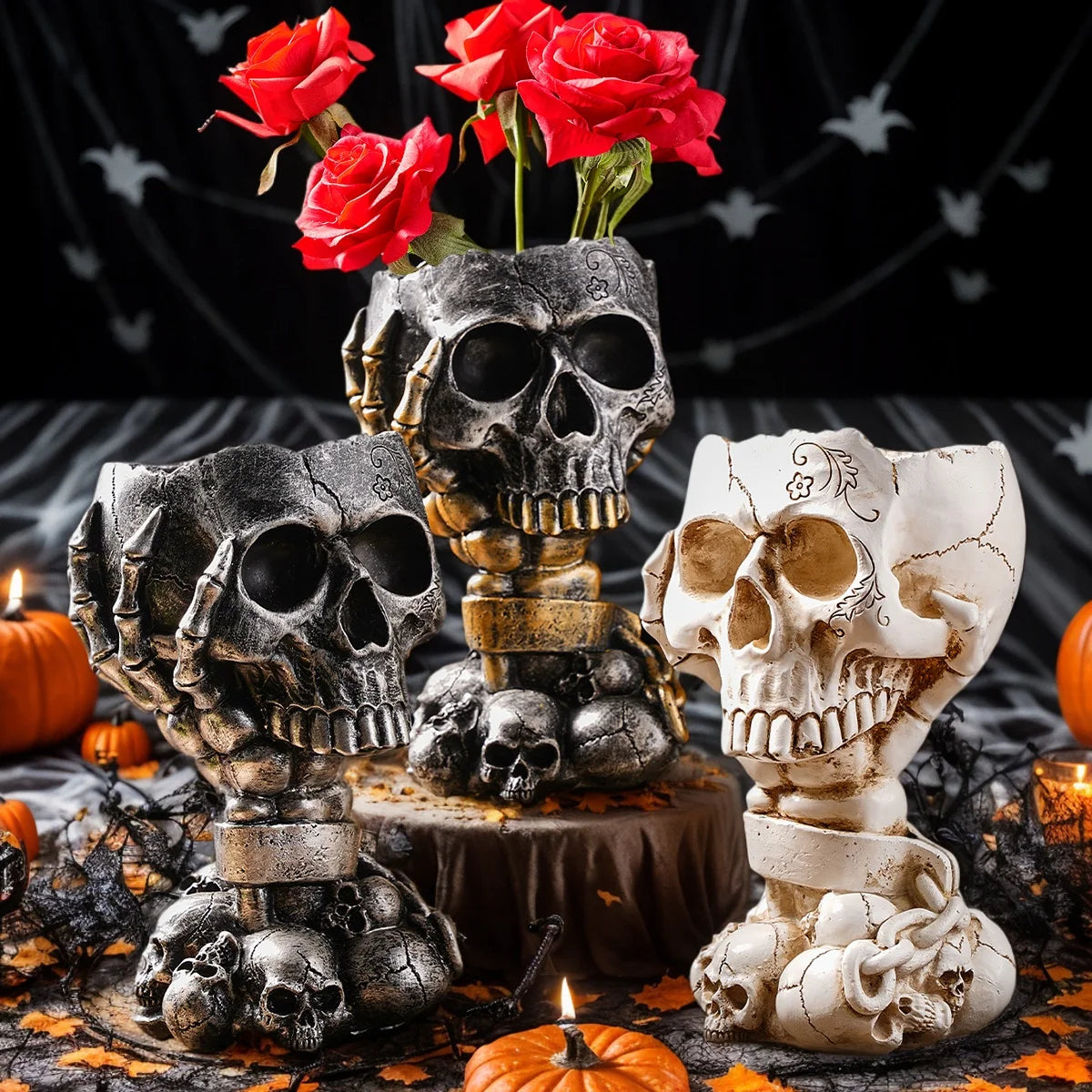 Skeleton Hand Skull Vase | Gothic Halloween Decor