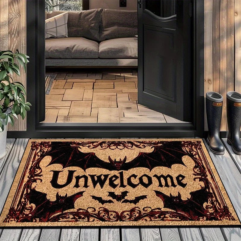 Unwelcome Halloween Doormat – Gothic Bat Entryway Mat