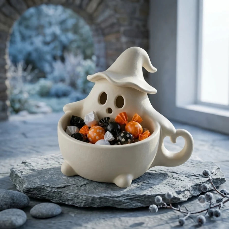 Witch Hat Ghost Halloween Candy Bowl – Spooky Snack & Treat Dish