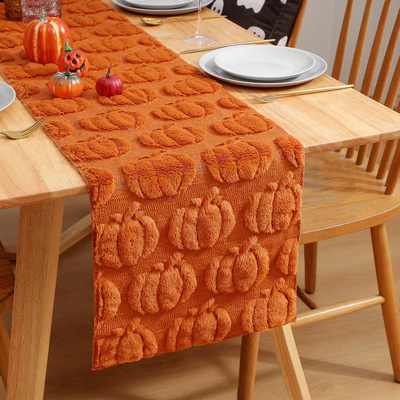 Pumpkin & Ghost Chenille Table Runner | Fall & Halloween Decor
