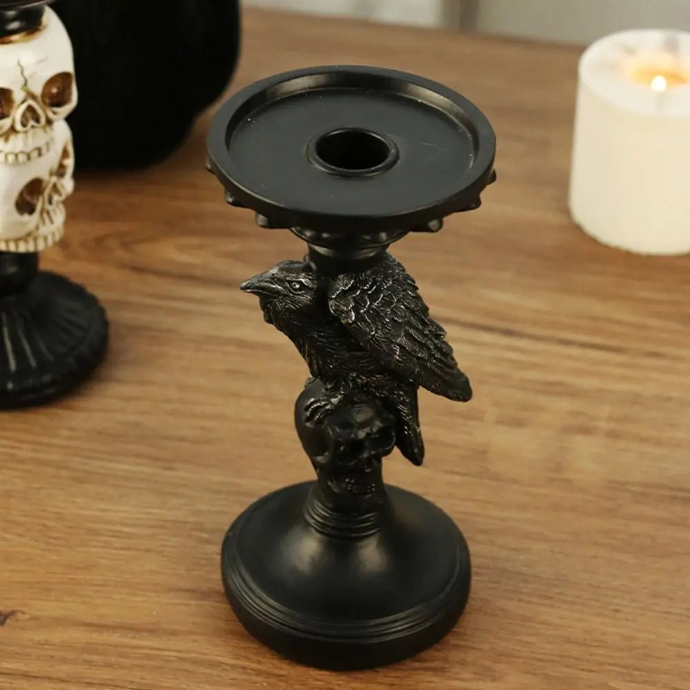 Gothic Skull & Raven Candle Holder | Dark Decor