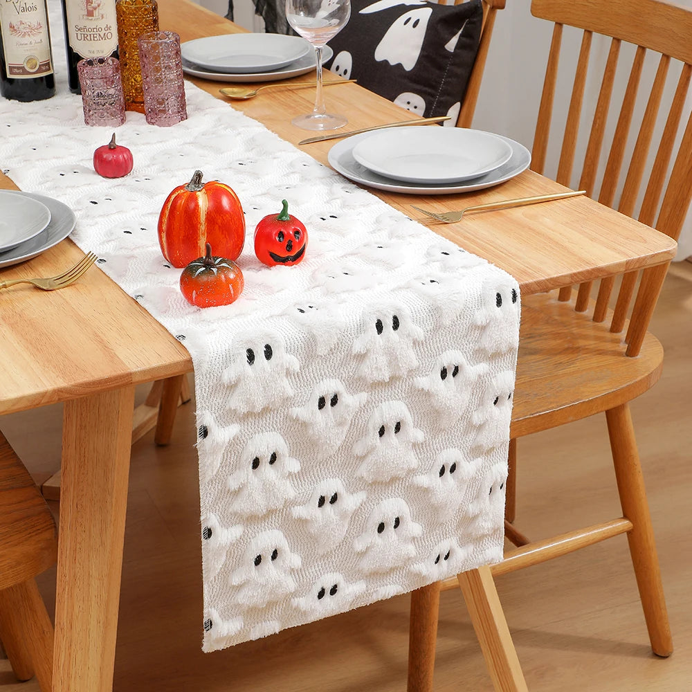 Ghost Halloween Table Runner | White Textured Spooky Decor