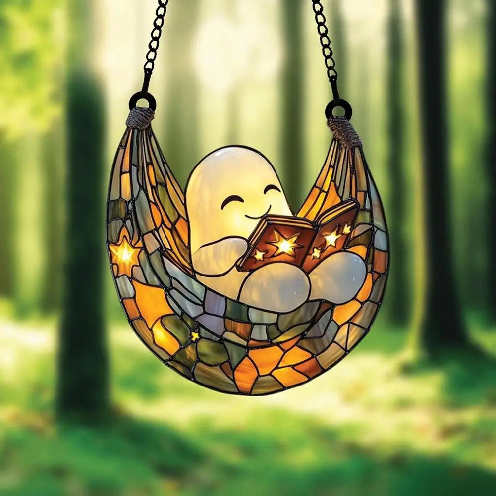 Stained Glass Ghost Hanging Ornament | Halloween Suncatcher Decor