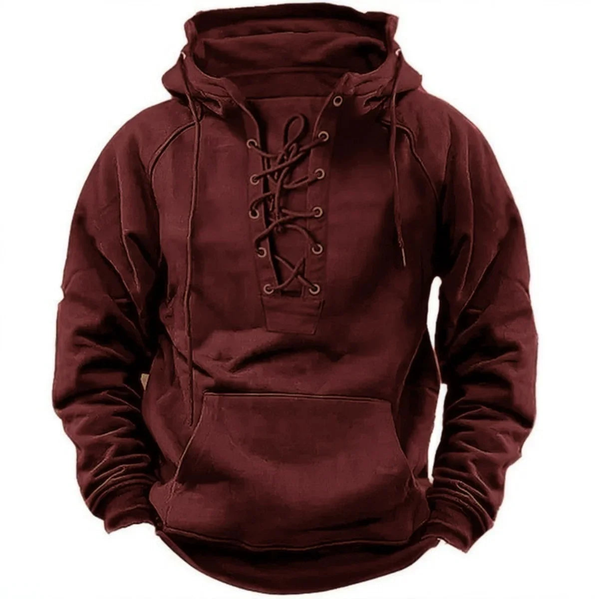 Vintage Lace-Up Pullover Hoodie
