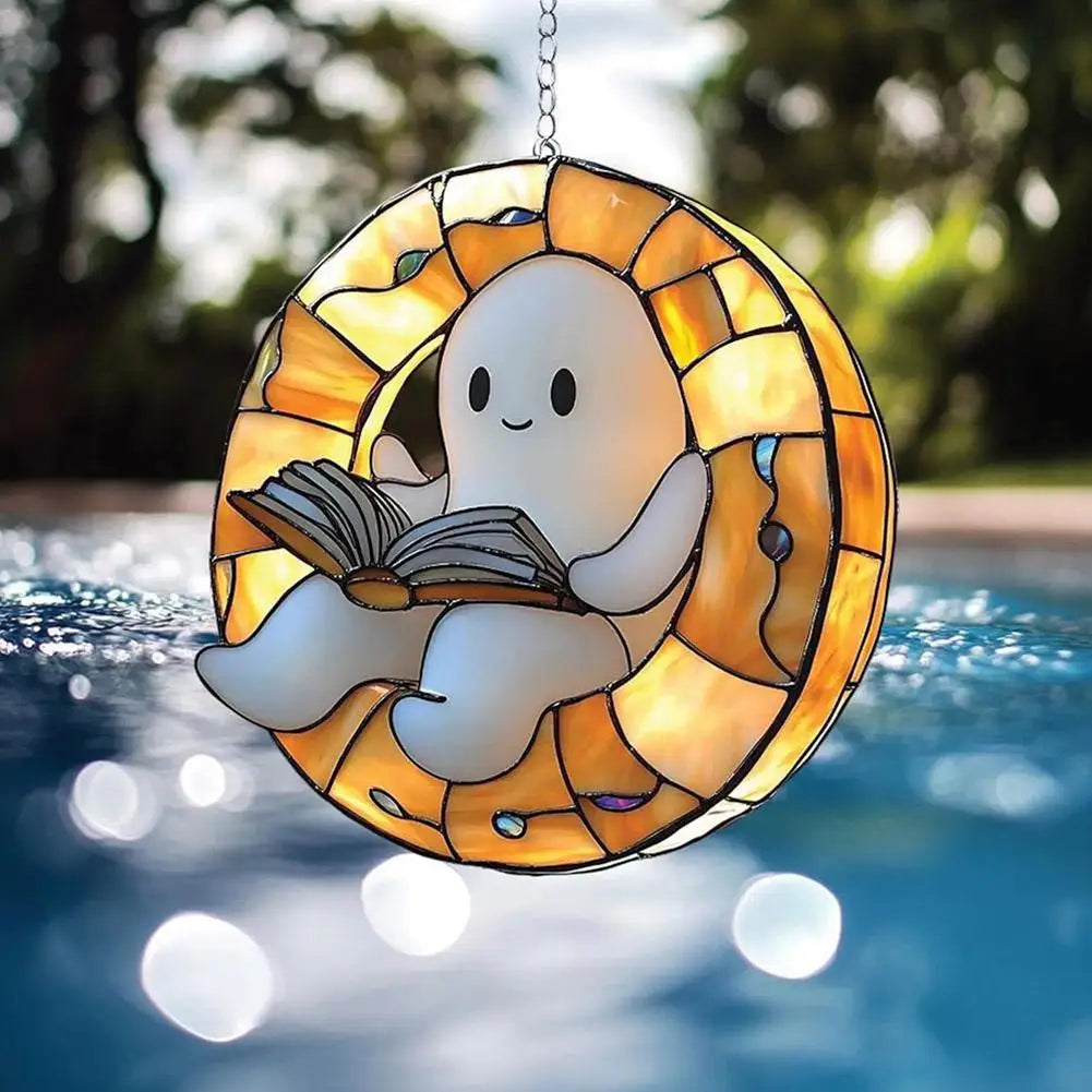 Stained Glass Ghost Hanging Ornament | Halloween Suncatcher Decor