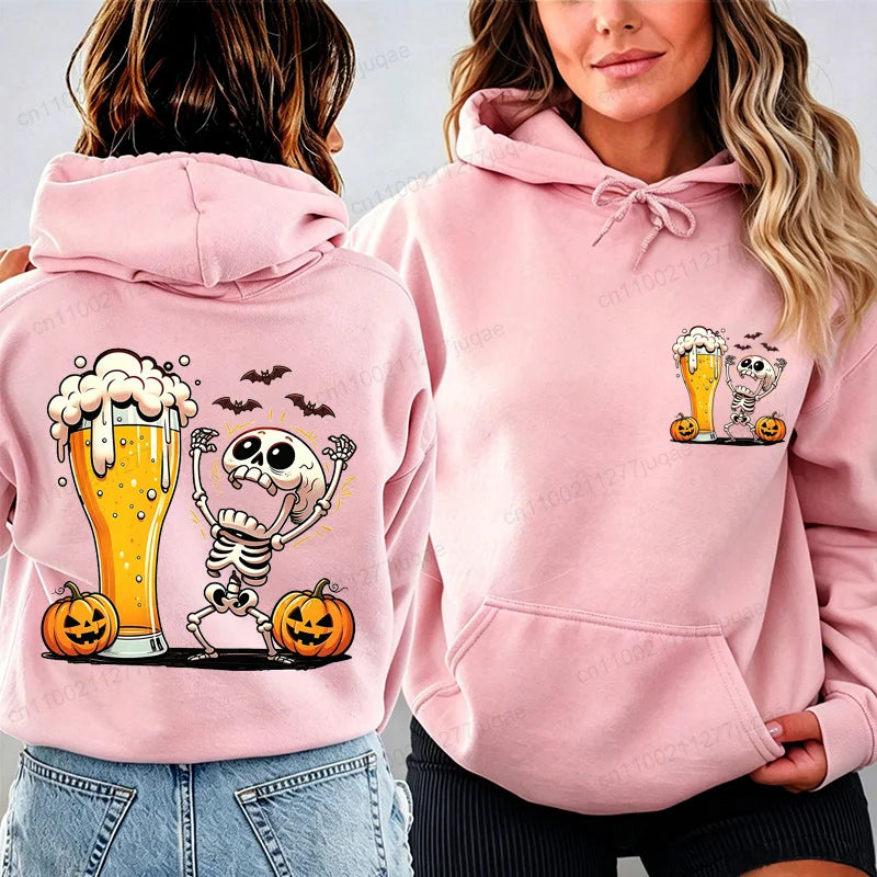 Skeleton Beer Halloween Hoodie – Spooky Graphic Pullover