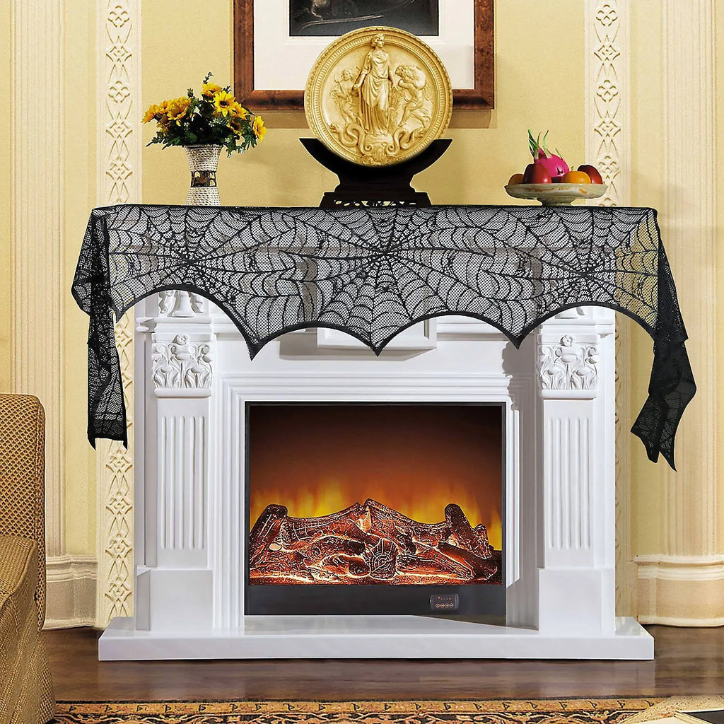Halloween Spider Web Mantel Cover | Gothic Fireplace Decor
