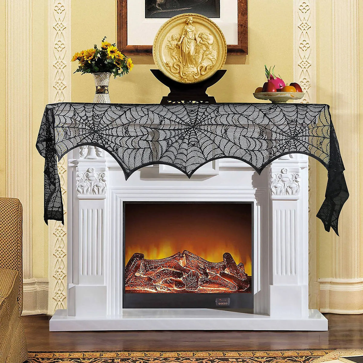Halloween Spider Web Mantel Cover | Gothic Fireplace Decor