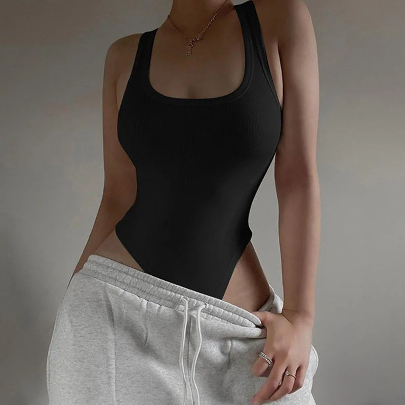 Women's Sleeveless Scoop Neck Bodysuit – High Stretch Slim Fit Tank Top