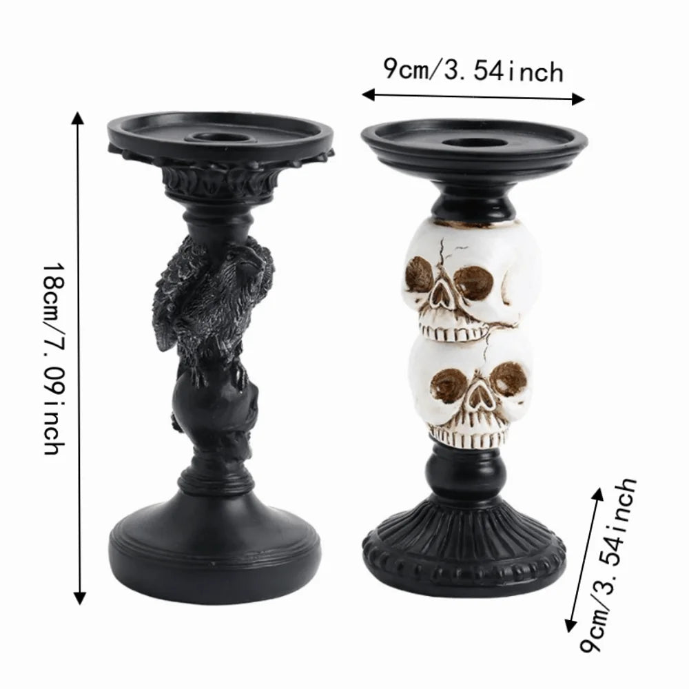 Gothic Skull & Raven Candle Holder | Dark Decor