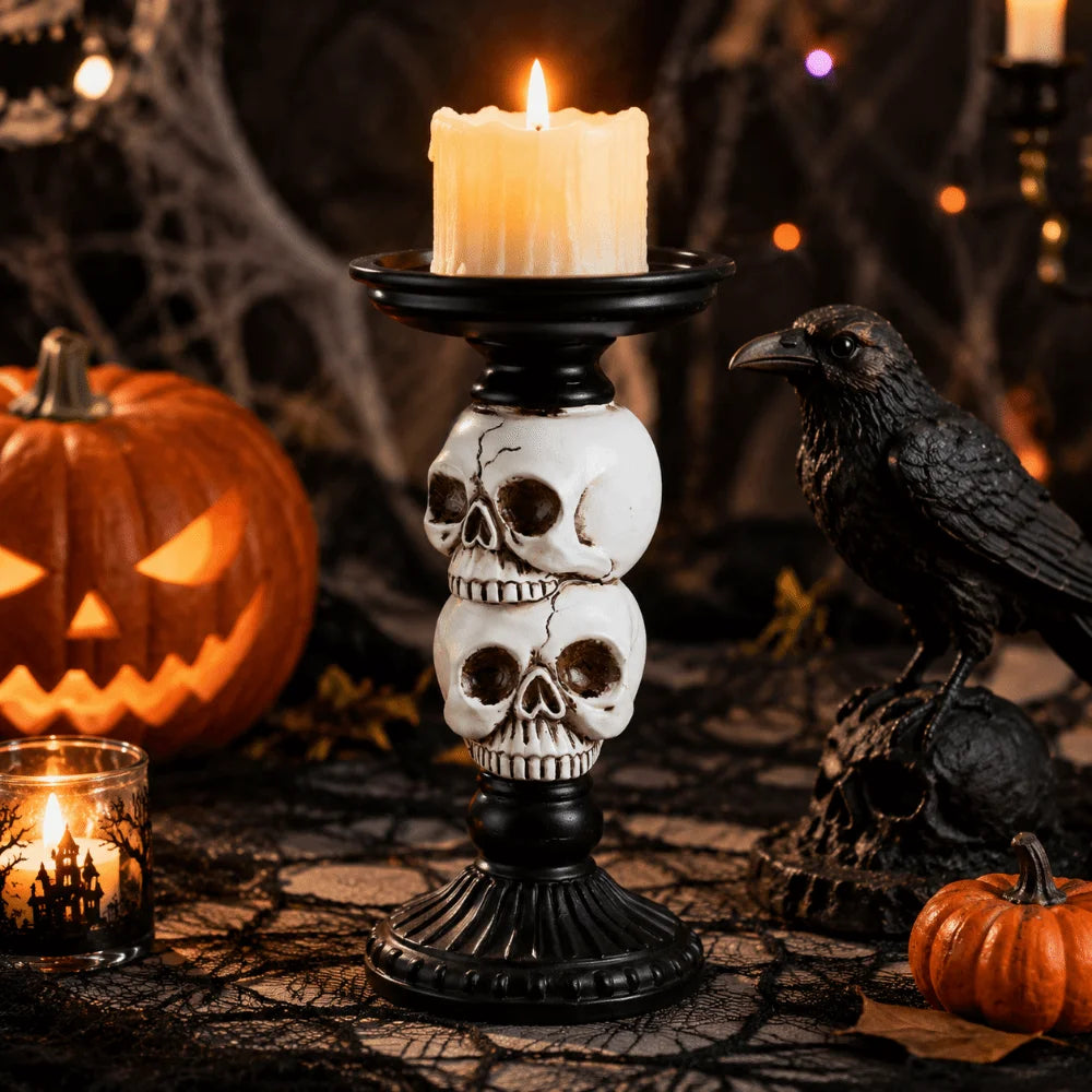 Gothic Skull & Raven Candle Holder | Dark Decor