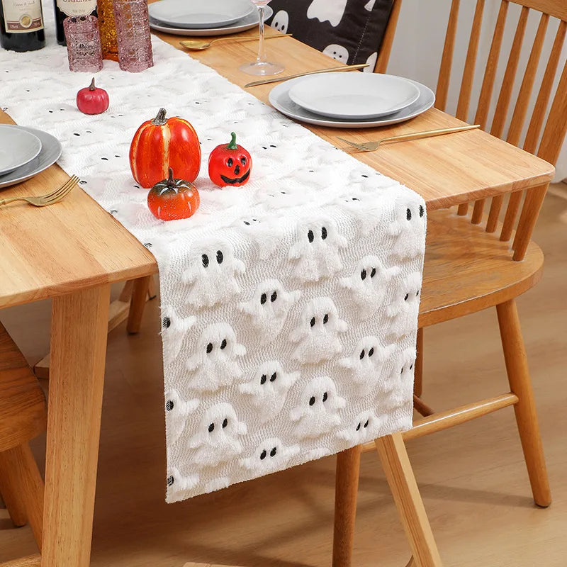 Pumpkin & Ghost Chenille Table Runner | Fall & Halloween Decor