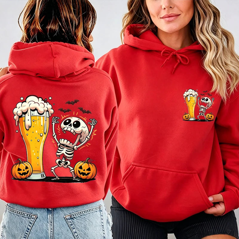 Skeleton Beer Halloween Hoodie – Spooky Graphic Pullover