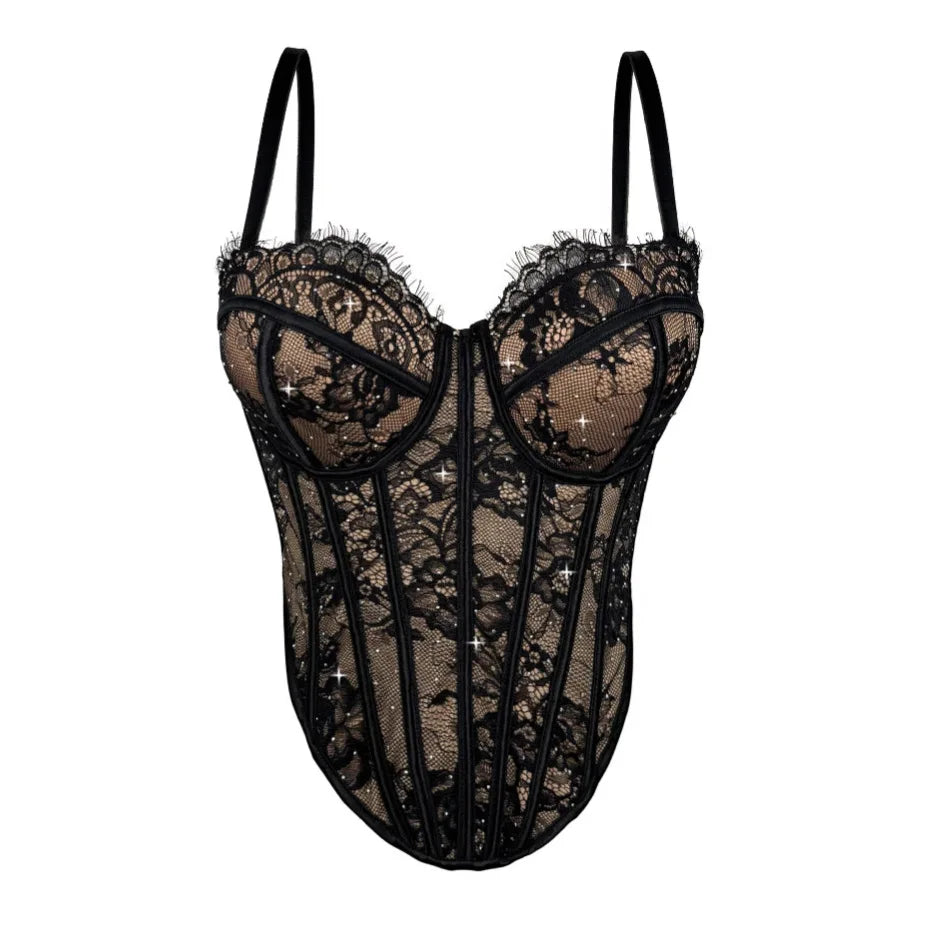 Rhinestone Corset Bodysuit