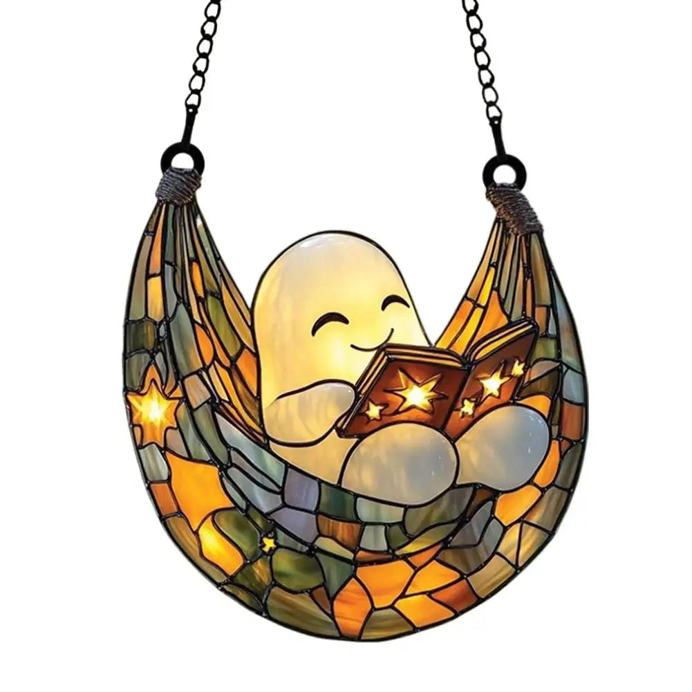 Stained Glass Ghost Hanging Ornament | Halloween Suncatcher Decor
